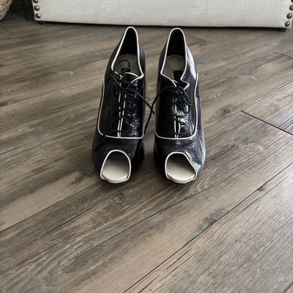 Steven By Steve Madden Shoes - Steven By Steve Madden Black and White Peep Toe Heels, Size 7